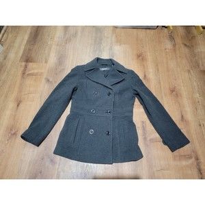 Men's Kenneth Cole Reaction Grey Wool Blend Pea Coat Button sz 6 #23
